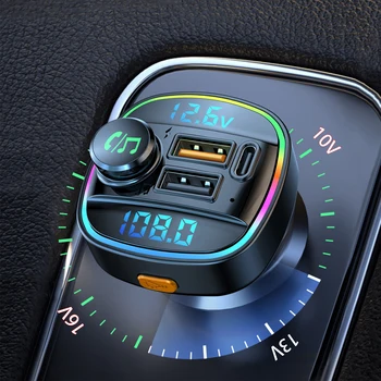 C22 Araba Bluetooth 5.0 LED FM Verici Kablosuz Eller serbest araç kiti MP3 Ses Çalar LED ışık Gerilim Ekran QC 3.0 PD Şarj Cihazı