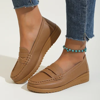 Deri ayakkabı Kadın Yaz Bayanlar Loafer'lar kaymaz Flats Dantel-up Sneakers Kadın Oxford Ayakkabı Retro Mokasen Homme Artı Boyutu 43