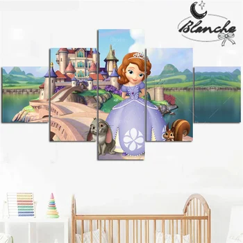 Disney Karikatür 5 Adet Sofya İlk Küçük Kız Prenses Kale Tuval Boyama Duvar sanat baskı Modern Kız Odası Ev Dekor