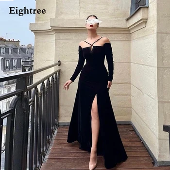 Eightree Siyah Modern Abiye Mermaid Yüksek Yarık Uzun Kollu Glitter Abendkleider Dubai Örgün Durum Elbise 2023 0