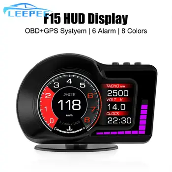 F15 Araba Head Up Ekran 6 Alarm Fonksiyonları HUD Hızlandırılmış Test Hız Göstergesi OBD GPS Çift Sistem RPM Ölçer Elektronik Aksesuarlar 0