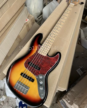 Fabrika Tütün Sunburst 5 Strings Elektrik Bas Gitar Akçaağaç Klavye Kırmızı Pickguard Özelleştirilebilir