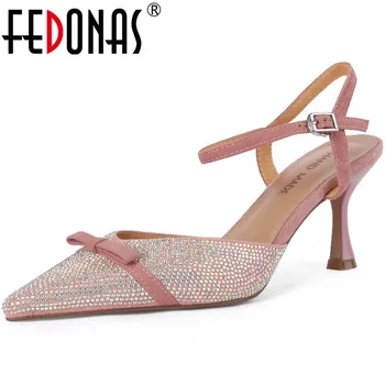 FEDONAS Kadın Sandalet Zarif Tatlı Taklidi Ince Topuklu Çocuk Süet deri ayakkabı Kadın İlkbahar Yaz Düğün Parti Balo Pompaları