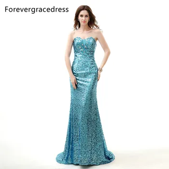 Forevergracedress Uzun Sequins Akşam Elbise Mermaid Sevgiliye Boyun Çizgisi Kristal Örgün Parti Kıyafeti Artı Boyutu