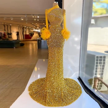 Glitter Muhteşem Mermaid Abiye Uzun Kollu Kristaller Sequins Köpüklü Kadınlar Balo Parti Törenlerinde Artı Boyutu Custom Made