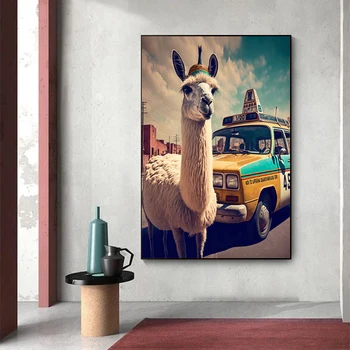 Hayvanlar Portreler Lama Taksi Şoförü Posteri Tuval Boyama sanat posterleri ve Baskı Duvar sanat resmi Oturma Odası için Cuadros Dekor