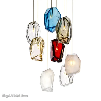 Iskandinav buz küpü cam LED G4 kolye ışıkları renkli kristal kolye lambaları oturma odası mutfak asılı lamba ev dekor armatür