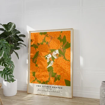 Iskandinav Modern Ins Sıcak Turuncu El-boyalı Ördek Lantana Güneş Çiçek duvar sanatı tuval yağlıboya Posterler Için Oturma Odası Ev dekor
