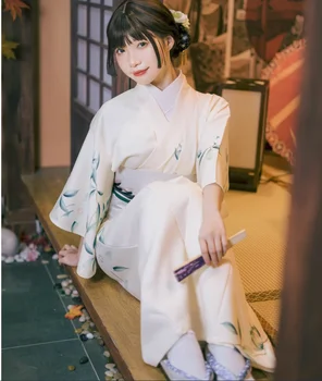 Japon kimono beyaz çiçek geleneksel iyileştirme 140cm uzun kadın resmi elbise