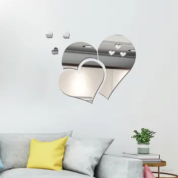 Kalp Şekli Kendinden yapışkanlı Ayna duvar çıkartmaları Su Geçirmez Koridor Oturma Odası Ofis Dekorasyon DIY 3D Akrilik duvar çıkartmaları 1