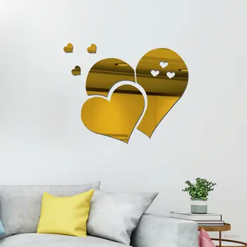 Kalp Şekli Kendinden yapışkanlı Ayna duvar çıkartmaları Su Geçirmez Koridor Oturma Odası Ofis Dekorasyon DIY 3D Akrilik duvar çıkartmaları 2