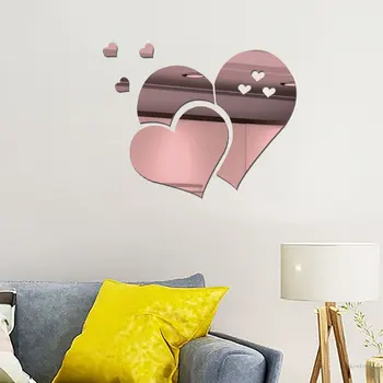 Kalp Şekli Kendinden yapışkanlı Ayna duvar çıkartmaları Su Geçirmez Koridor Oturma Odası Ofis Dekorasyon DIY 3D Akrilik duvar çıkartmaları 3