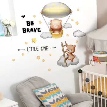 Karikatür Hayvanlar duvar Çıkartmaları Bebek Odası Dekor Ayı Sıcak Hava Balonu Bulut Merdiven duvar çıkartmaları Çocuk Odası için Kız Erkek Yatak Odası