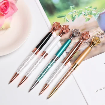 Kawaii Kristal Taç Kalemler Ballpen Renk Kız Büyük Elmas Tükenmez Kalemler Metal okul için kalem Ofis Malzemeleri Kırtasiye