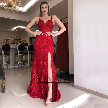 Kırmızı Abiye Spagetti Sapanlar Yüksek Yarık Nişan Törenlerinde Özelleştirilebilir Renkler Abendkleider Vestidos De Gala Kadınlar İçin 2022