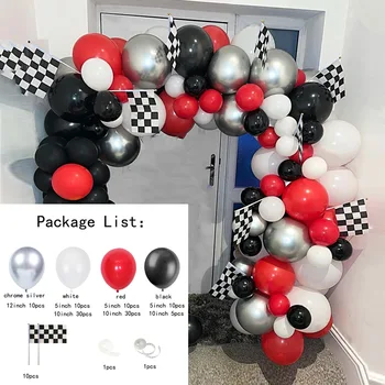 Kırmızı Siyah Gümüş Balonlar Kemer Kiti Lateks Balon Garland Araba Yarışı Parti Dekorasyon Bebek Duş Düğün Dekor Balonlar Globos