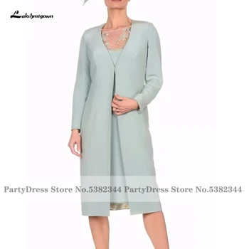 Lakshmigown Mütevazı Göl Mavi anne Gelin / Damat Elbiseler Ceket İle 2023 Kılıf Kadın Elbise Parti Kıyafeti