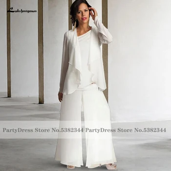 Lakshmigown Mütevazı Kadınlar Akşam Parti Elbise Beyaz Şifon Uzun Anne Gelin takım elbise Ceket ile 2023