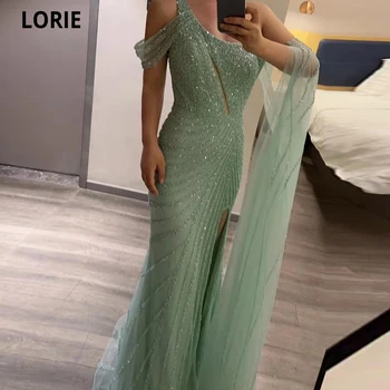 LORIE Nane Yeşil Mermaid Abiye Vestidos De Fiesta Glitter Sequins Arapça Dubai Örgün Törenlerinde Büstü Yarık Abiye giyim
