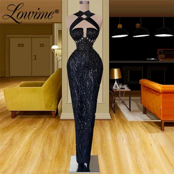 Lowime Cut-out Tasarım Siyah Seksi Parti Elbise Kadınlar İçin Mermaid gece elbisesi 2023 Özelleştirilmiş Uzun Boncuklu balo kıyafetleri Robe Soiree