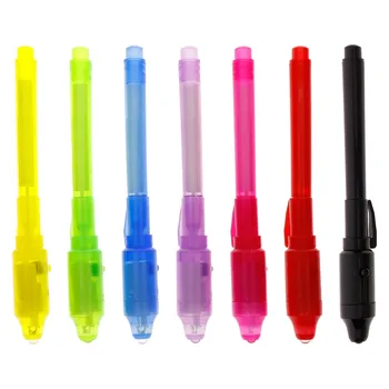 Mini 2 İn 1 vurgulayıcı görünmez mürekkep kalem sihirli UV ışıkları Ultraviyole el feneri Combo kırtasiye işaretleyici Penlight pil ile