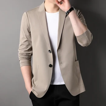 MLSHP Erkek Blazer Lüks Dikişsiz Düz Renk Bahar Sonbahar Akıllı Rahat Erkek Ceketler Yüksek Kalite Slim Fit Erkek Blazers 3XL