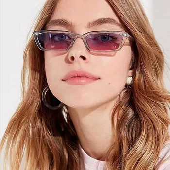 Moda Seksi Renkli Unisex Vintage Güneş Gözlüğü Şeffaf Küçük Çerçeve Kare Gözlük Bayan Retro Kedi Gözü Açık Gölge Gözlük