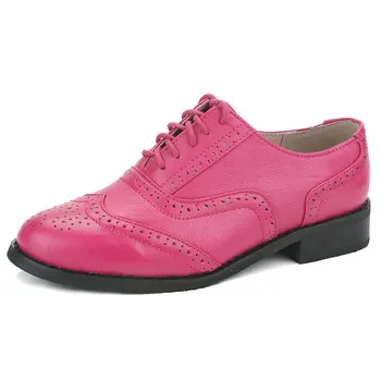 Moda Yeni Hakiki Deri El Yapımı Ayakkabı Bayanlar Mei Kırmızı Artı Boyutu Kadın düz ayakkabı Lace Up Oxford Ayakkabı Kadınlar İçin Brogue