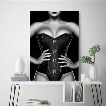 Modern Siyah Beyaz Şekil Boyama Seksi Kadın Tuval Posterler ve Baskılar Duvar Sanatı Resimleri Dekoratif Resimler Oturma Yatak Odası için