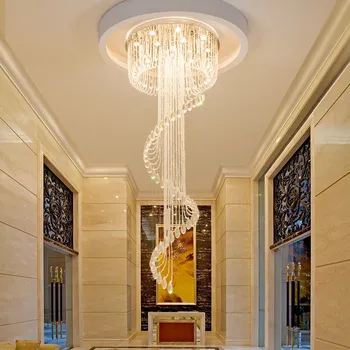 Modern çift Spiral merdiven parlaklık kristal tavan avize Loft restoran otel salonu uzun aydınlatma ışıkları