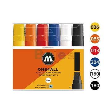 Molotof ONE4ALL Akrilik boya kalemi Seti, 15mm, 6 Temel Renk #1, 6 Temel Renk # 2, 6 pastel Renkler, Sanat malzemeleri