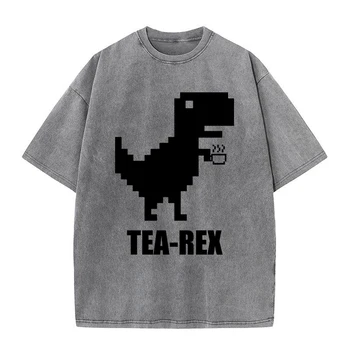 Mozaik Tyrannosaurus Rex Seviyor Çay Tişörtleri Adam Rahat O-Boyun T-Shirt Grafik Yaz Tshirt Moda Asit Yıkanmış Pamuk Gevşek Üstleri