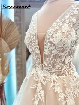 Muhteşem düğün elbisesi Kadınlar İçin 2023 A-Line V Yaka Kolsuz Kelebek Backless Tül Gelin Kıyafeti Vestido De 0