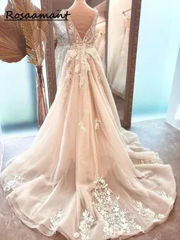 Muhteşem düğün elbisesi Kadınlar İçin 2023 A-Line V Yaka Kolsuz Kelebek Backless Tül Gelin Kıyafeti Vestido De 2
