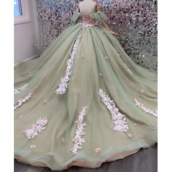 Nane Yeşil Quinceanera Elbise Balo gelinlik Kapalı Omuz Korse Tatlı 16 Elbiseler Külkedisi vestidos