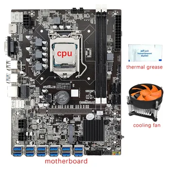 NEW-B75 12 GPU Madencilik Anakart + CPU + Soğutma Fanı + Termal Gres 12 USB3.0 To PCIE1X LGA1155 2XDDR3 Yuvası SATA3.0 İçin BTC / ETH