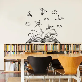 Okuma Kitap Kütüphane Duvar Sticker Okul Sınıf Yatak Odası Origami Kuş Bulut Duvar Çıkartması Oturma Odası Vinil Ev Dekor