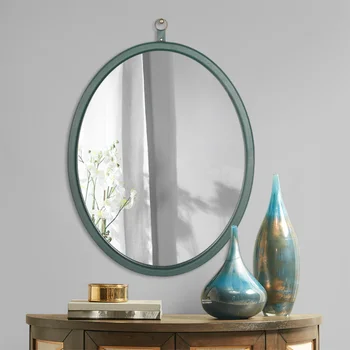 Oval Yeşil Dekoratif Duvar Asılı Ayna\ PU Kaplı MDF Çerçeveli Ayna Yatak Odası Oturma Odası Vanity Giriş