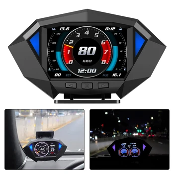 P1 Araba HUD Ekran Eğim eğim ölçer Eğim Ölçer Head Up Display Araba Dijital Kilometre OBD2 GPS Çift Sistemi