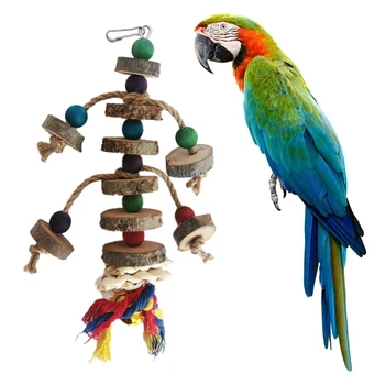 Papağan Çiğnemek Oyuncak Kanca ile Renkli Ahşap Boncuk Halatlar Doğal Bloklar Yırtılma Oyuncaklar Küçük Orta Kuşlar için Mini Amerika Papağanı