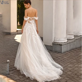 Prenses Kapalı Omuz düğün elbisesi 2023 Bir Çizgi Sevgiliye gelin kıyafeti Dantel Aplikler Tül vestidos de novia Uzun Kravat 1