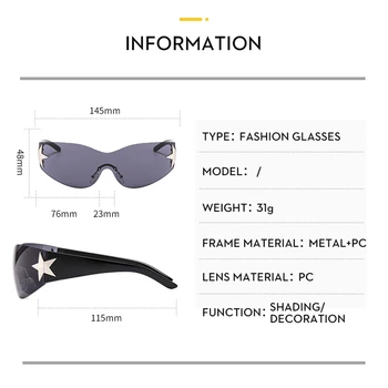 Punk Tek Parça Güneş Gözlüğü Yeni Y2k Lüks Marka güneş gözlüğü Shades Gözlük UV400 Beş Yıldız Güneş Gözlüğü Spor Boy Gözlük 5