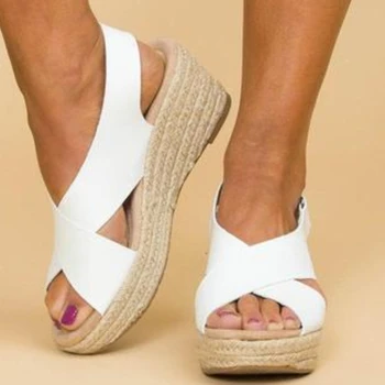 Retro Takozlar Sandalet Kadın Yuvarlak Kafa Büyük Boy Düz renk Ayakkabı Rahat Hafif kaymaz Terlik Zapatos De Mujer