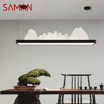 SAMAN LED 3 renk kolye ışıkları Çin tarzı manzara asılı lambalar ve avizeler çay evi yemek odası dekor