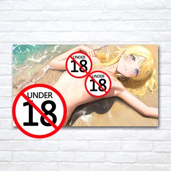 Seksi Anime Sarışın Güzellik Yatakta Tuval Resimleri Çıplak Kız Karikatür Posterler ve Baskılar duvar sanat resmi Ev Odası Dekor için
