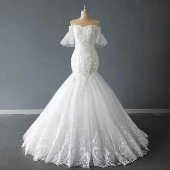 Seksi Denizkızı düğün elbisesi 2022 Dantel Aplikler Boncuklu Boncuklu gelinlik Kadınlar