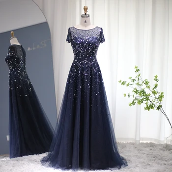 Sharon Dedi Lüks Dubai Lacivert Gece Elbisesi 2023 Sparkly Uzun Balo resmi elbiseler Zarif Kadın Düğün Parti Kıyafeti SS115
