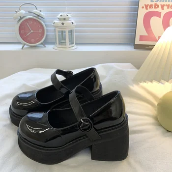 Siyah kalın Mary Jane ayakkabı ile Yeni lolita ayakkabı Sevimli kadın yüksek topuklu Kolej kız pompaları Japon JK deri ayakkabı kadın ayakkabı