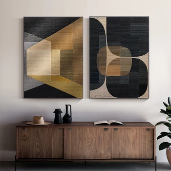 Soyut Renkler Kombinasyonu Tuval Resimleri Kahverengi Geometrik Poster Modern Duvar Sanatı Resimleri için Oturma Odası Ofis Dekor 3
