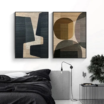Soyut Renkler Kombinasyonu Tuval Resimleri Kahverengi Geometrik Poster Modern Duvar Sanatı Resimleri için Oturma Odası Ofis Dekor 5